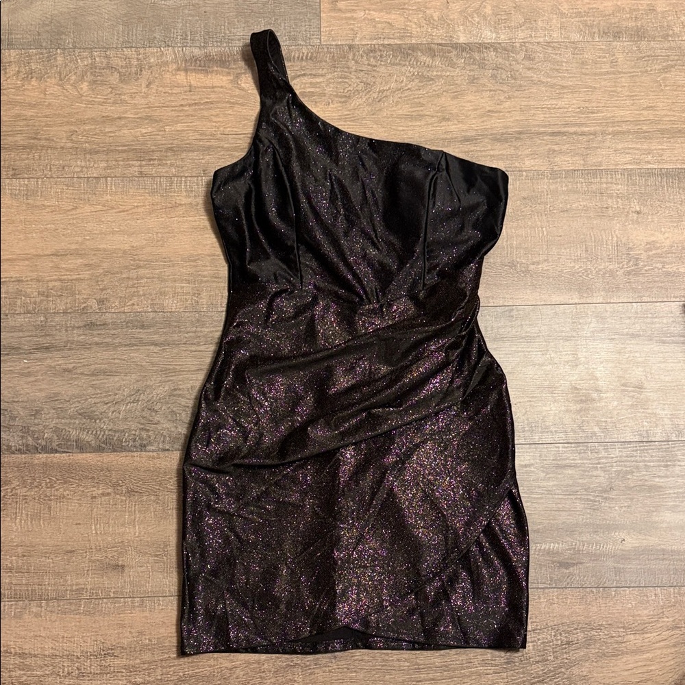 Emerald Sundae Black and Purple One Shoulder Dress